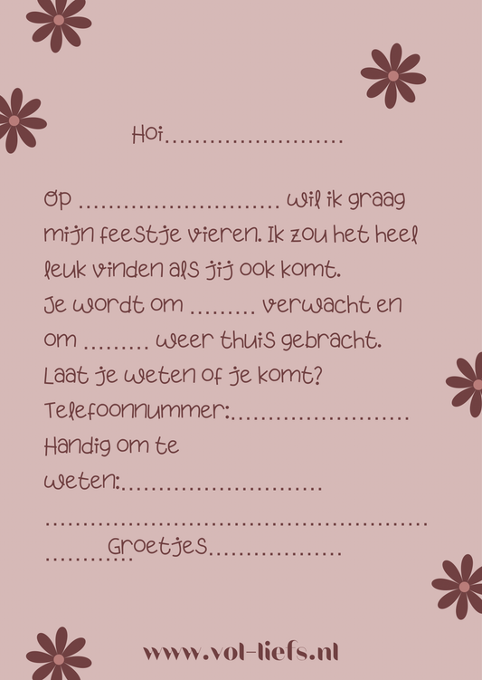 Uitnodiging feestje lila bloemen