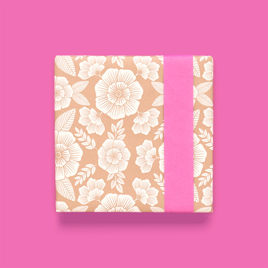 Cadeaupapier bloemen taupe-roze 30cm