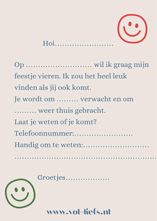 Uitnodiging feestje smileys