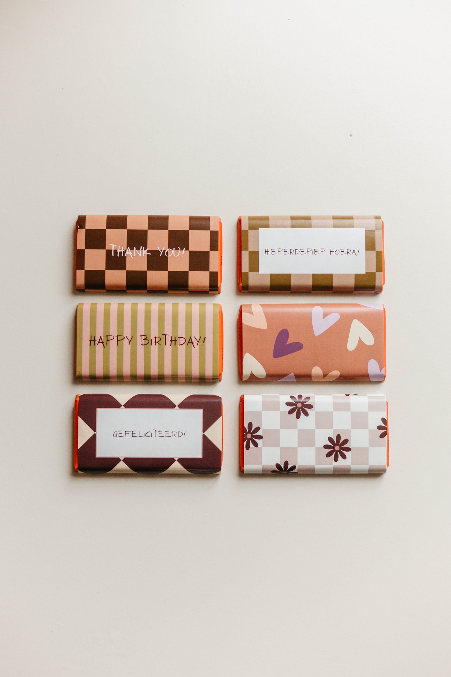 Chocoladewikkel ruitjes met bloemen