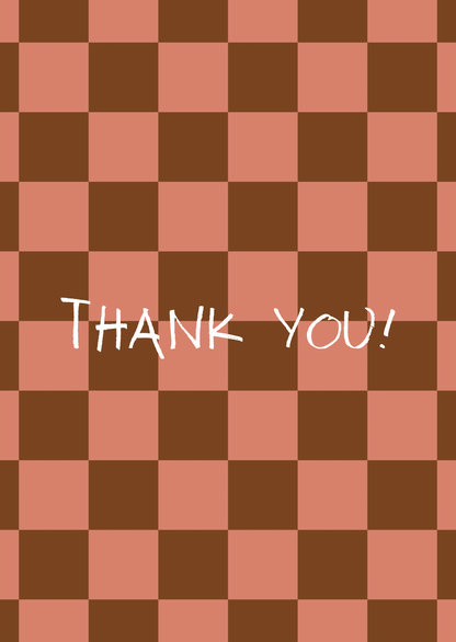 Kaart thank you ruitjes bruin-roze