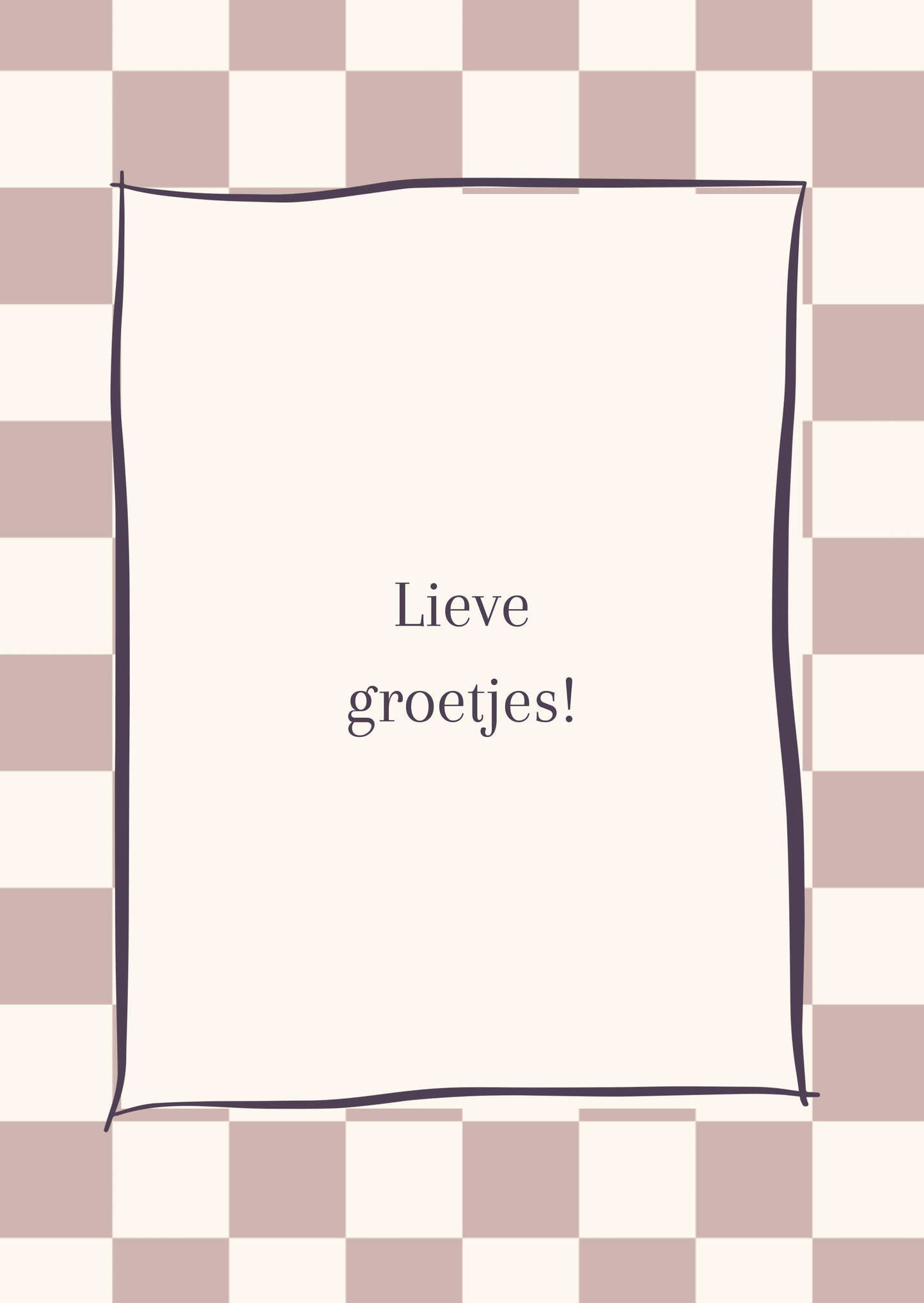 Kaart lieve groetjes lila ruit