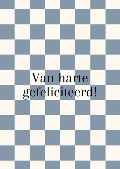 Kaart gefeliciteerd blauwe ruitjes