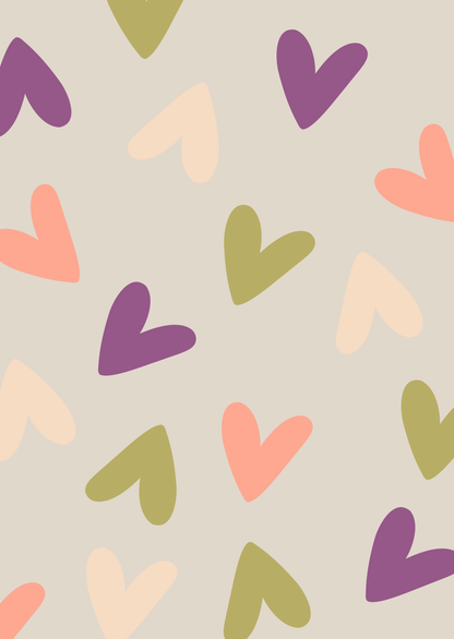 Kaart hartjes beige-paars-groen