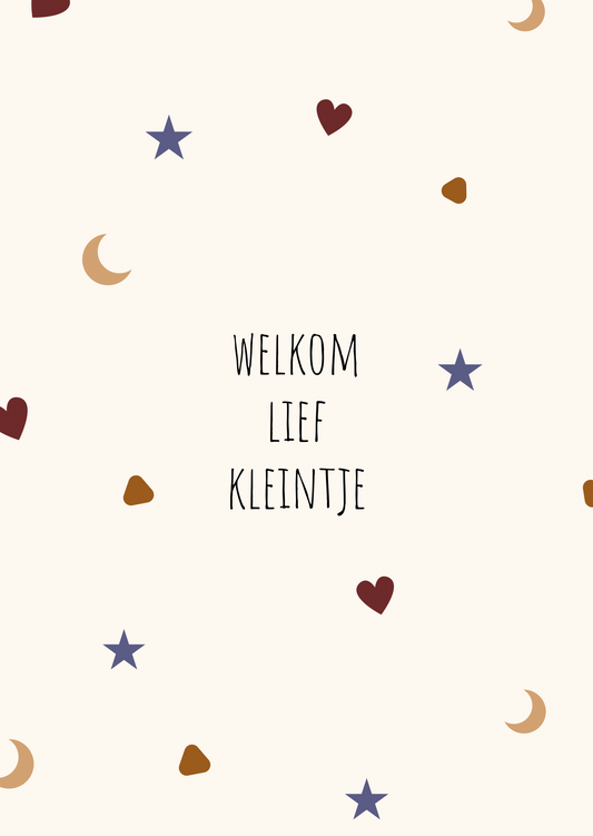 Kaart welkom lief kleintje maan-ster