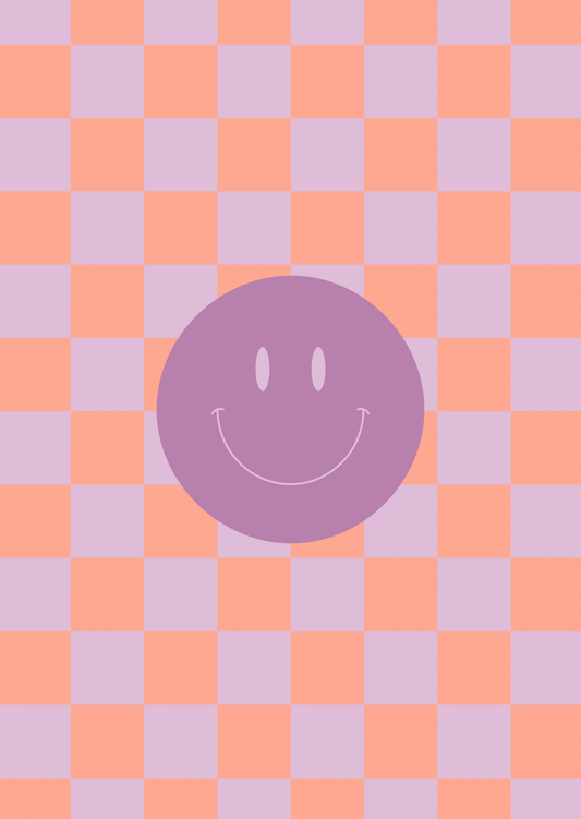 Kaart smileys paars ruitjes