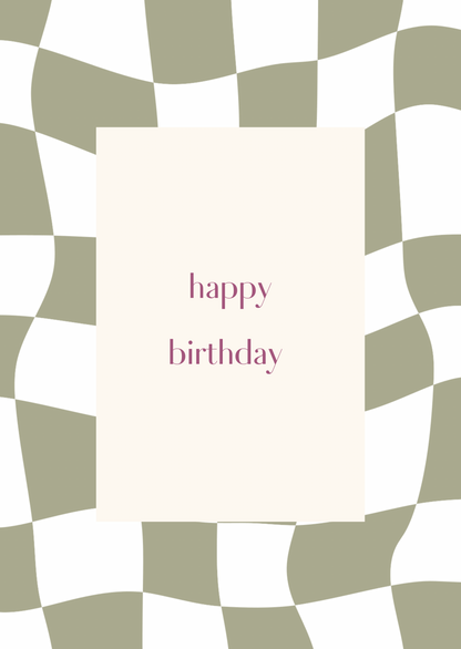 Kaart happy birthday groene ruitjes