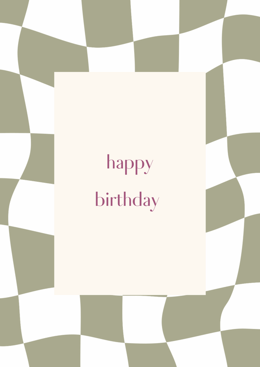 Kaart happy birthday groene ruitjes