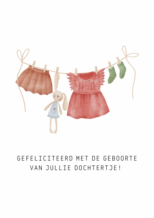 Kaart dochtertje waslijn