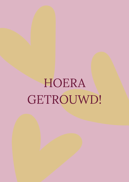 Kaart hoera, getrouwd hartjes groen-lila