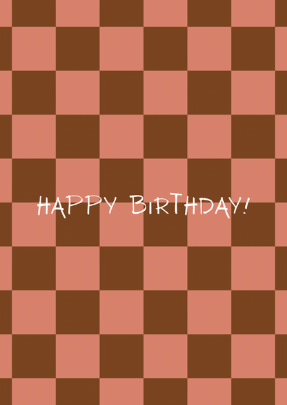 Kaart happy birthday ruitjes bruin-roze