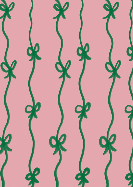 Kaart strikjes roze-groen