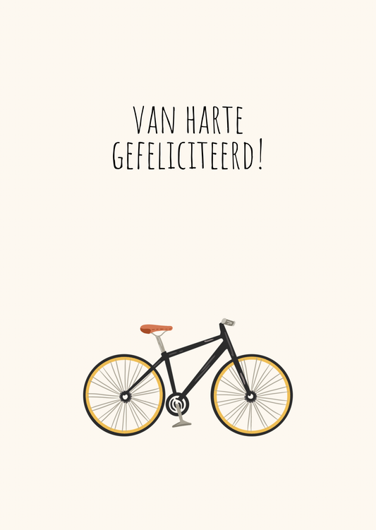 Kaart gefeliciteerd zwarte fiets
