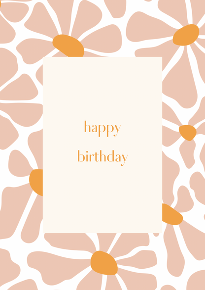 Kaart happy birthday bloemen oranje-roze