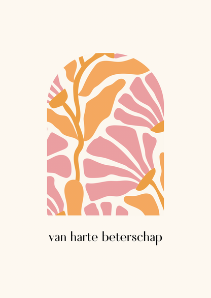 Kaart van harte beterschap oranje-roze