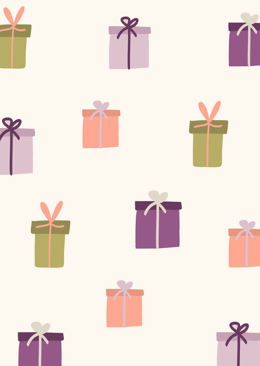 Kaart cadeautjes paars-groen