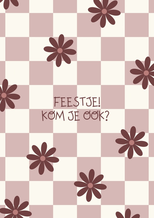 Uitnodiging feestje lila bloemen