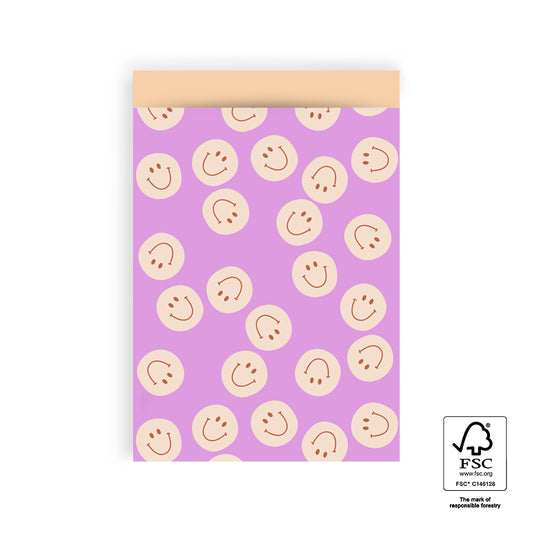 Cadeauzakje smileys roze | 17x25cm | 5 stuks