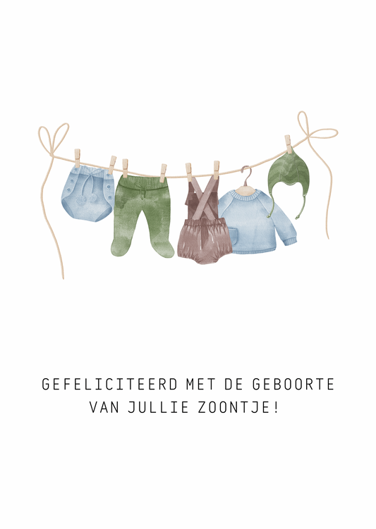 Kaart zoontje waslijn