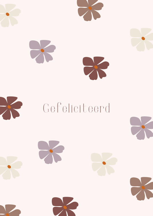 Kaart gefeliciteerd bloemen lila-beige-bruin