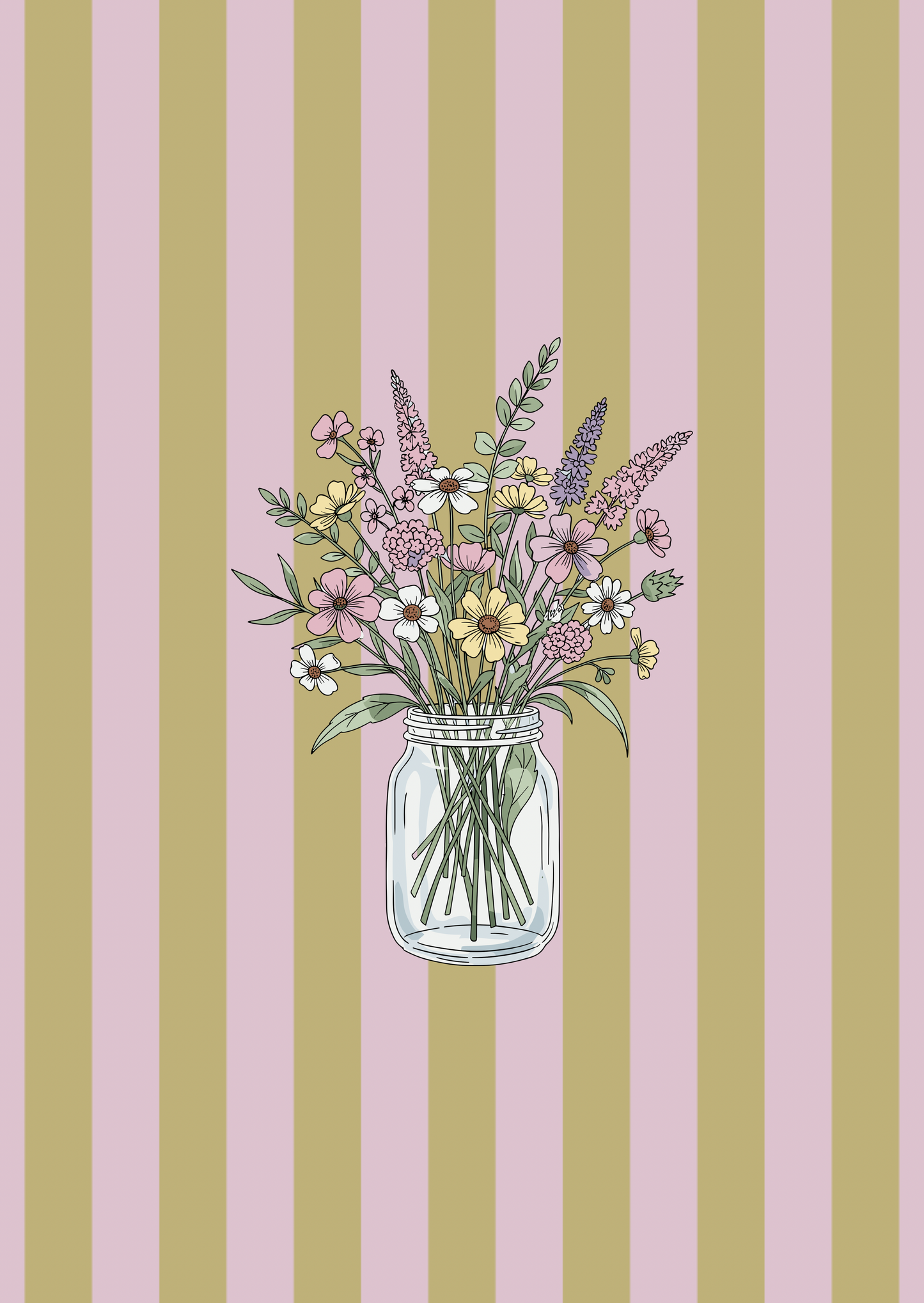 Kaart vaas met bloemen strepen