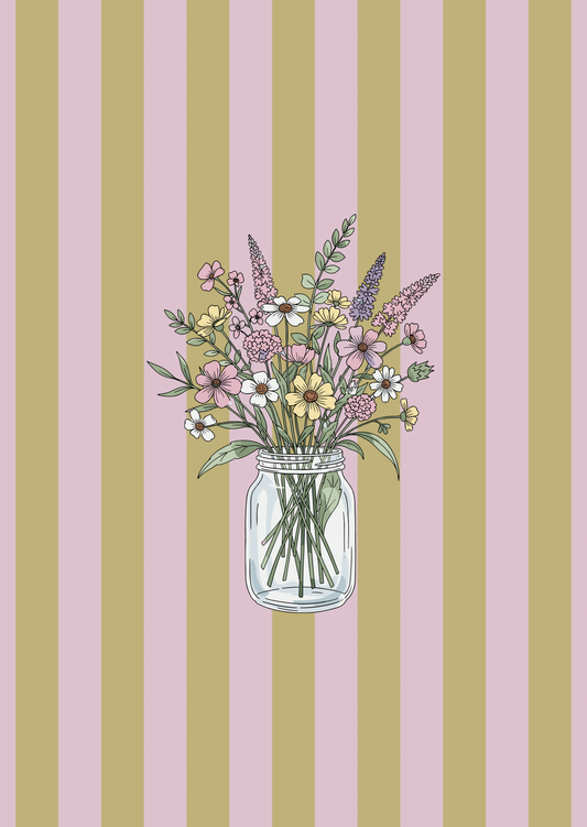 Kaart vaas met bloemen strepen