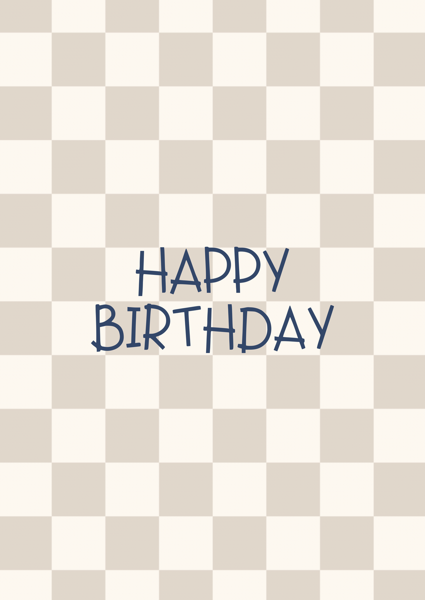 Kaart happy birthday ruitjes beige-blauw