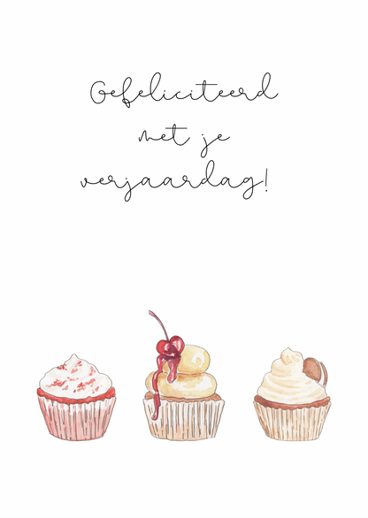 Kaart gefeliciteerd cupcakes