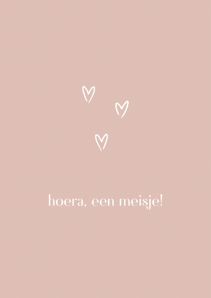 Kaart hoera een meisje hartjes