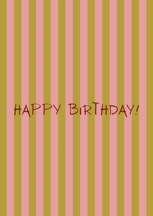 Kaart happy birthday strepen groen-roze