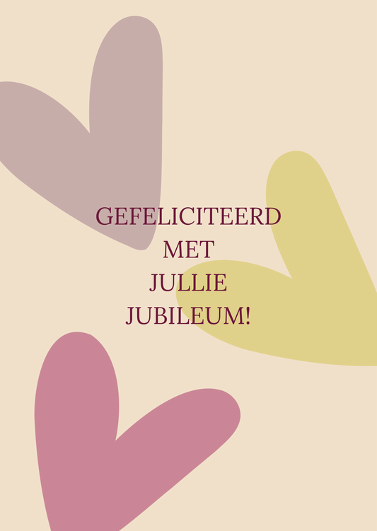 Kaart jubileum hartjes groen-lila-roze