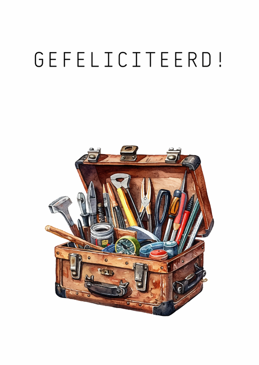 Kaart gefeliciteerd gereedschapskist