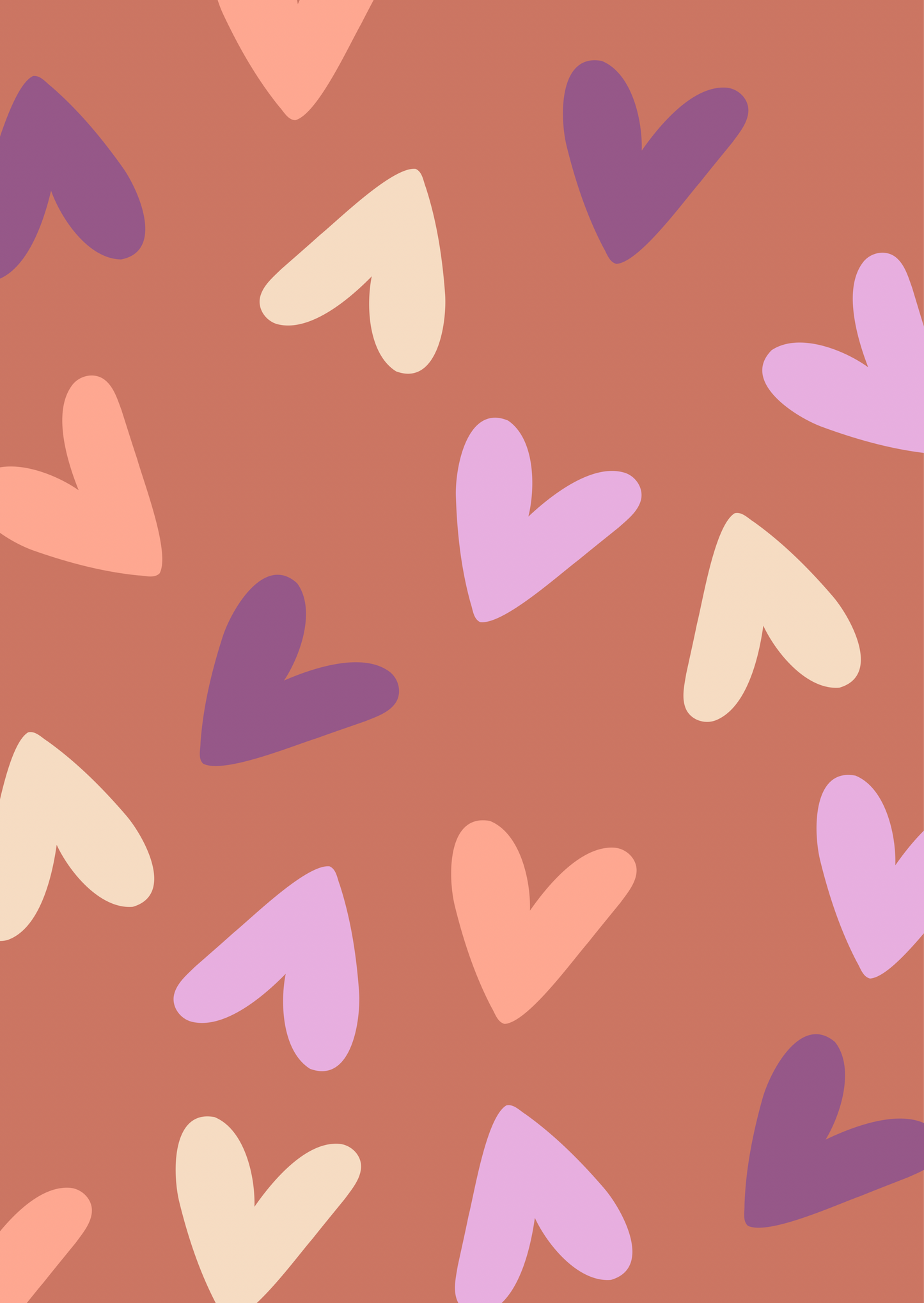 Kaart hartjes paars-lila-oranje