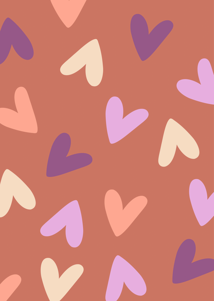 Kaart hartjes paars-lila-oranje