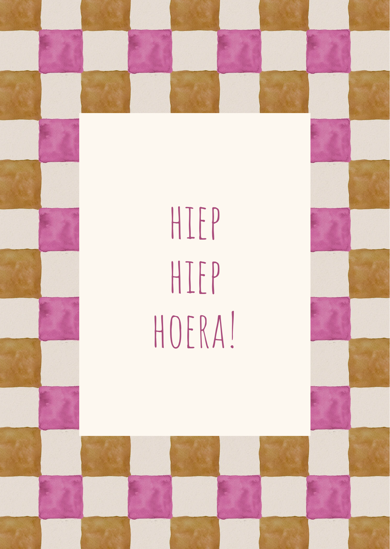 Kaart hiep hiep hoera ruitjes groen-roze